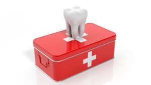 3D rendering of tooth and first aid kit, isolated on white background. Dental emergencies general dentistry dentist in Virginia Beach Virginia